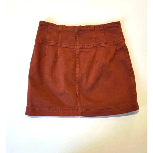 Free People We The Free Womens Denim Zip Front Mini Skirt Maroon - Picture 2 of 4